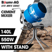 BAUMR-AG 140L Portable Cement Concrete Mixer with Pedestal Stand, 550W Electric Motor, 10 Inch Solid Rubber Wheels