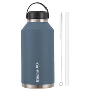 Baumr-AG 1.9L Double Wall Insulated Stainless Steel Water Bottle, Drink Jug with Handle, Straw Cleaner, Blue