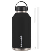 BAUMR-AG 1.9L Double Wall Insulated Stainless Steel Water Bottle, Drink Jug with Handle, Straw Cleaner Black