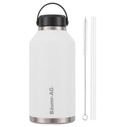 Baumr-AG 1.9L Double Wall Insulated Stainless Steel Water Bottle, Drink Jug with Handle, Straw Cleaner, White