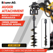 BAUMR-AG Post Hole Auger for BSR5000 Mini Loader Skid Steer, with 100mm & 200mm Bits, Quick Connect Hydraulics