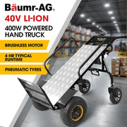 BAUMR-AG 40V Li-ion 260kg Electric Powered Hand Truck Trolley, 400W Brushless motor, Up to 6km/h, 4hr Runtime, Adjustable Width, Folds for Logistics, Moving