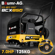 BAUMR-AG 125kg 450x630mm 7HP Plate Compactor, 32kN Vibratory Compaction, Wheel Kit, Protective Paver Pad, Commercial-Grade