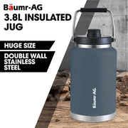 BAUMR-AG 3.8L Double Wall Insulated Stainless Steel Water Bottle, Drink Jug with Handle, Blue