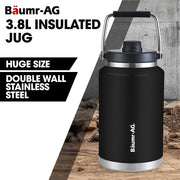 BAUMR-AG 3.8L Double Wall Insulated Stainless Steel Water Bottle, Drink Jug with Handle, Black