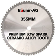 Baumr-AG 355mm Premium Ceramic Alloy Tooth Blade, Low Spark Cold Cut for Metal Cut Off Saw
