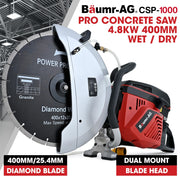 BAUMR-AG 400mm Professional Concrete Demolition Saw 94cc 2-Stroke, Wet and Dry Demo Cutting, 16