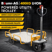 BAUMR-AG 40V Li-ion 400kg Electric Powered Platform Trolley, Adjustable, Tray, Utility Cart Trolley for Warehouse Logistics Worksite