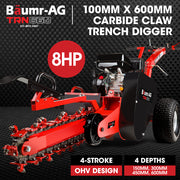 BAUMR-AG TRN660 8HP 600mmx90mm Trench Digger, Heavy-duty Carbide Claws, EZ Start, 8HP, Adj Controls