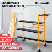 BAUMR-AG Mobile Scaffold Platform, 226kg Load, Steel Frame, Dual Height, Folding for easy Transport and Storage, Locking Castors, Tool Tray