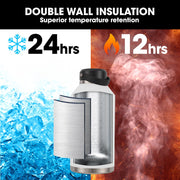 Baumr-AG 1.9L Double Wall Insulated Stainless Steel Water Bottle, Drink Jug with Handle, Straw Cleaner, White