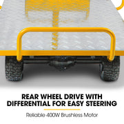 BAUMR-AG 40V Li-ion 400kg Electric Powered Platform Trolley, Adjustable, Tray, Utility Cart Trolley for Warehouse Logistics Worksite