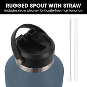 Baumr-AG 1.9L Double Wall Insulated Stainless Steel Water Bottle, Drink Jug with Handle, Straw Cleaner, Blue