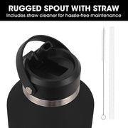 BAUMR-AG 1.9L Double Wall Insulated Stainless Steel Water Bottle, Drink Jug with Handle, Straw Cleaner Black