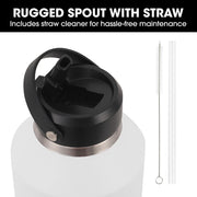 Baumr-AG 1.9L Double Wall Insulated Stainless Steel Water Bottle, Drink Jug with Handle, Straw Cleaner, White