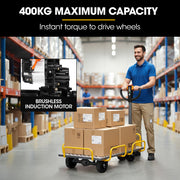 BAUMR-AG 40V Li-ion 400kg Electric Powered Platform Trolley, Adjustable, Tray, Utility Cart Trolley for Warehouse Logistics Worksite