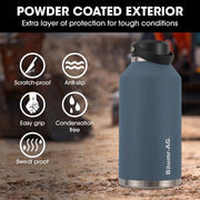 Baumr-AG 1.9L Double Wall Insulated Stainless Steel Water Bottle, Drink Jug with Handle, Straw Cleaner, Blue