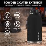 BAUMR-AG 1.9L Double Wall Insulated Stainless Steel Water Bottle, Drink Jug with Handle, Straw Cleaner Black