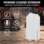 Baumr-AG 1.9L Double Wall Insulated Stainless Steel Water Bottle, Drink Jug with Handle, Straw Cleaner, White