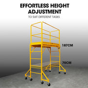 Baumr-AG 1.9 x 0.8 x 1.8m Adjustable Mobile Scaffold Platform, Guard Rail, Outrigger Wheel Set, Trapdoor Hatch