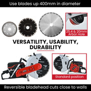 BAUMR-AG 400mm Professional Concrete Demolition Saw 94cc 2-Stroke, Wet and Dry Demo Cutting, 16
