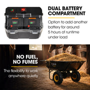 BAUMR-AG 40V Li-ion Powered 300KG / 300L Wheelbarrow, ATV Tow Bar, Deep V-tread Tyre, 2 Wheel Direct Drive