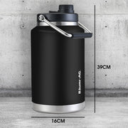 BAUMR-AG 3.8L Double Wall Insulated Stainless Steel Water Bottle, Drink Jug with Handle, Black