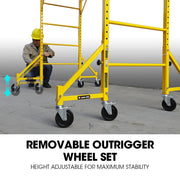 Baumr-AG 1.9 x 0.8 x 1.8m Adjustable Mobile Scaffold Platform, Guard Rail, Outrigger Wheel Set, Trapdoor Hatch
