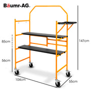 BAUMR-AG Mobile Scaffold Platform, 226kg Load, Steel Frame, Dual Height, Folding for easy Transport and Storage, Locking Castors, Tool Tray