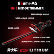 Baumr-AG HH3 20V SYNC Cordless Electric Hedge Trimmer with Battery and Fast Charger Kit