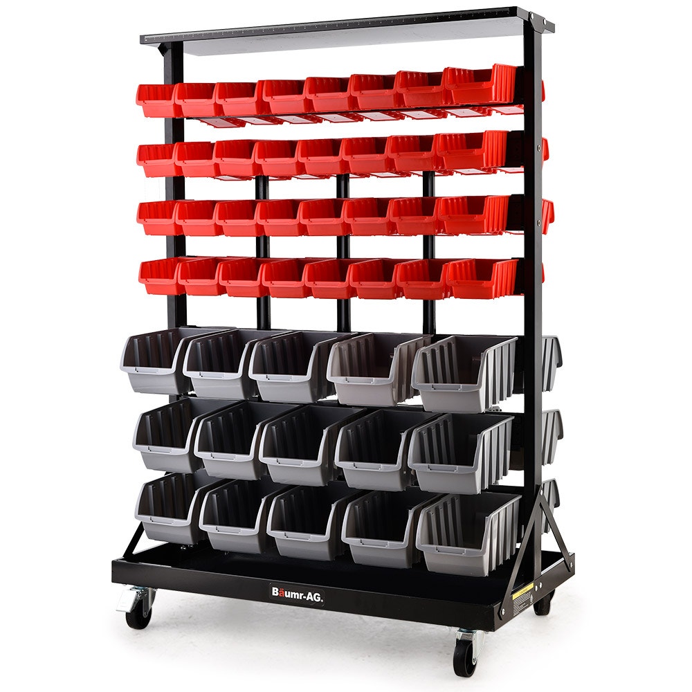 Parts Bin Racking BAUMR-AG 94 Parts Bin Rack Storage System Mobile Double-Sided - Red ...