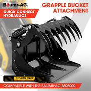 BAUMR-AG Grapple Bucket Accessory for BSR5000 Mini Loader Skid Steer, Quick Connect, Dual Hydraulic Cylinders
