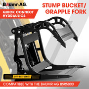 BAUMR-AG Stump Bucket Grapple Fork Accessory for BSR5000 Mini Loader Skid Steer, Quick Connect Hydraulics, for Moving Logs, Scrap