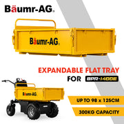 BAUMR-AG Flatbed Tray for BPR-1400e Hydraulic Power Barrow, Adjustable Size, 8 Tie-down Points, Heavy-Duty Enamel Finish