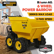 Baumr-AG 6 Wheel Motorised Wheelbarrow Dumper, Briggs & Stratton CR950 Petrol Engine, 500kg Capacity