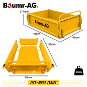 BAUMR-AG Flatbed Tray for BPR-1400e Hydraulic Power Barrow, Adjustable Size, 8 Tie-down Points, Heavy-Duty Enamel Finish