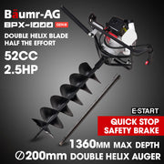 BAUMR-AG Petrol Post Hole Digger, Safety Stop Brake, 200mm Double Helix Earth Auger Bit