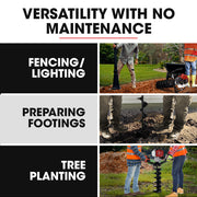 BAUMR-AG Petrol Post Hole Digger, 2 Man Handle, 200mm Double Helix +300mm Earth Auger Bits