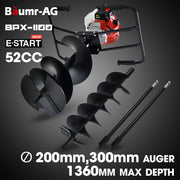 BAUMR-AG Petrol Post Hole Digger, 2 Man Handle, 200mm Double Helix +300mm Earth Auger Bits