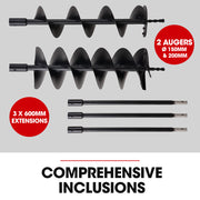 BAUMR-AG Petrol Post Hole Digger, Safety Stop Brake, 150mm+200mm Double Helix Earth Auger Bits