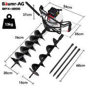 BAUMR-AG Petrol Post Hole Digger, Safety Stop Brake, 150mm+200mm Double Helix Earth Auger Bits