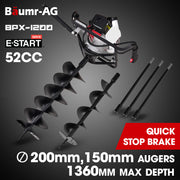 BAUMR-AG Petrol Post Hole Digger, Safety Stop Brake, 150mm+200mm Double Helix Earth Auger Bits