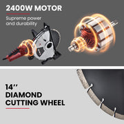 BAUMR-AG 355mm Electric Circular Concrete Saw Wet/Dry, with Diamond Blade