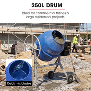 BAUMR-AG 250L Heavy-Duty Petrol Concrete Cement Mixer, 3hp 105cc Engine