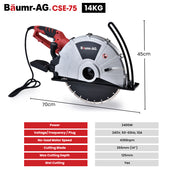 BAUMR-AG 355mm Electric Circular Concrete Saw Wet/Dry, with Diamond Blade