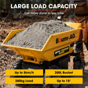 BAUMR-AG 48V Battery Powered Wheelbarrow, 200L Bucket, 1000W Brushless Electric Motor, 280kg Capacity, 8hr Max Runtime