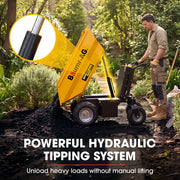 BAUMR-AG 48V Battery Powered Wheelbarrow, Hydraulic 200L Bucket and Flat Bed Tray, 1000W Brushless Electric Motor, 500kg Capacity