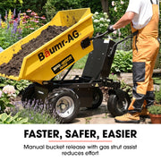 BAUMR-AG 48V Battery Powered Wheelbarrow, 200L Bucket, 1000W Brushless Electric Motor, 280kg Capacity, 8hr Max Runtime
