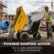 BAUMR-AG 300kg / 110L Electric Wheelbarrow, Motorised Tipping Action, 48V 20Ah Battery Powered Mini Dumper