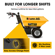 BAUMR-AG 48V Battery Powered Wheelbarrow, 200L Bucket, 1000W Brushless Electric Motor, 280kg Capacity, 8hr Max Runtime